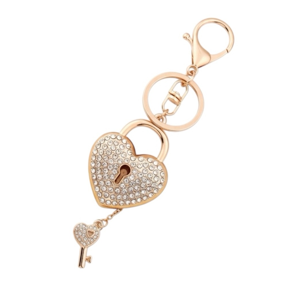 Heart Shaped Lock Keychain with Rhinestone
